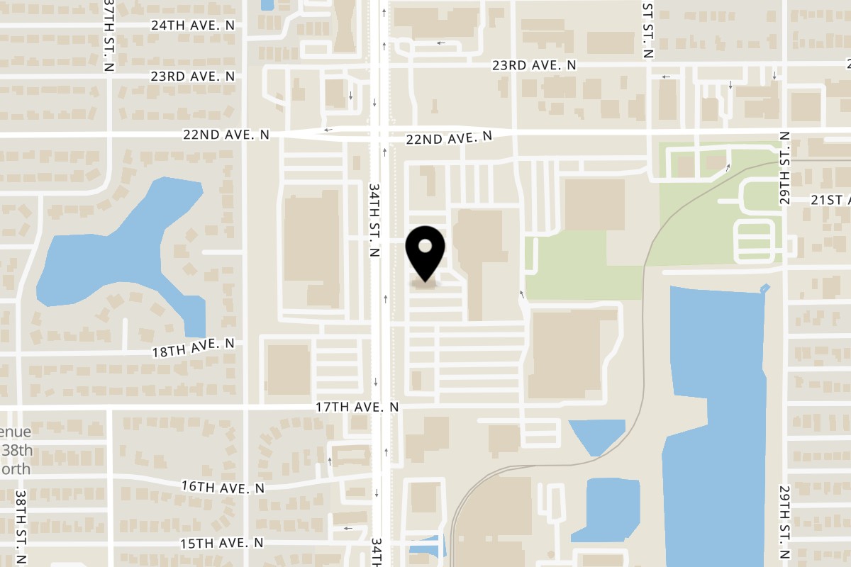 Map showing the location of PoFolks PoFolks – St. Petersburg, FL. on 2001 34th St N, St. Petersburg, FL 33713 in St. Petersburg